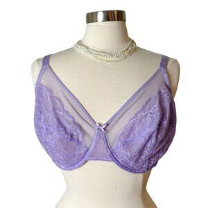 HSIA Womens 38G Bra Lavender Lace Mesh Underwire Bra Soft Comfortable Support